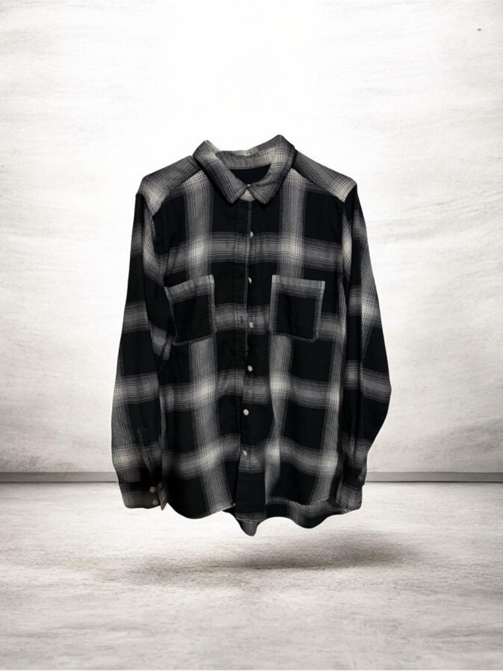 Mossimo Supply Co Black and Gray Plaid Button Down Shirt XL